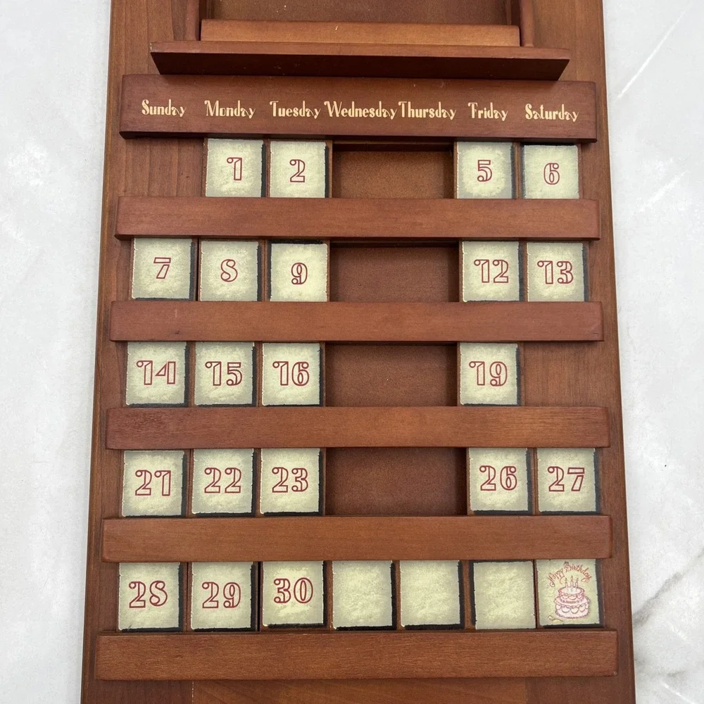 Norman Rockwell Perpetual Calendar Wood Wall Hanging Missing Number Tiles
